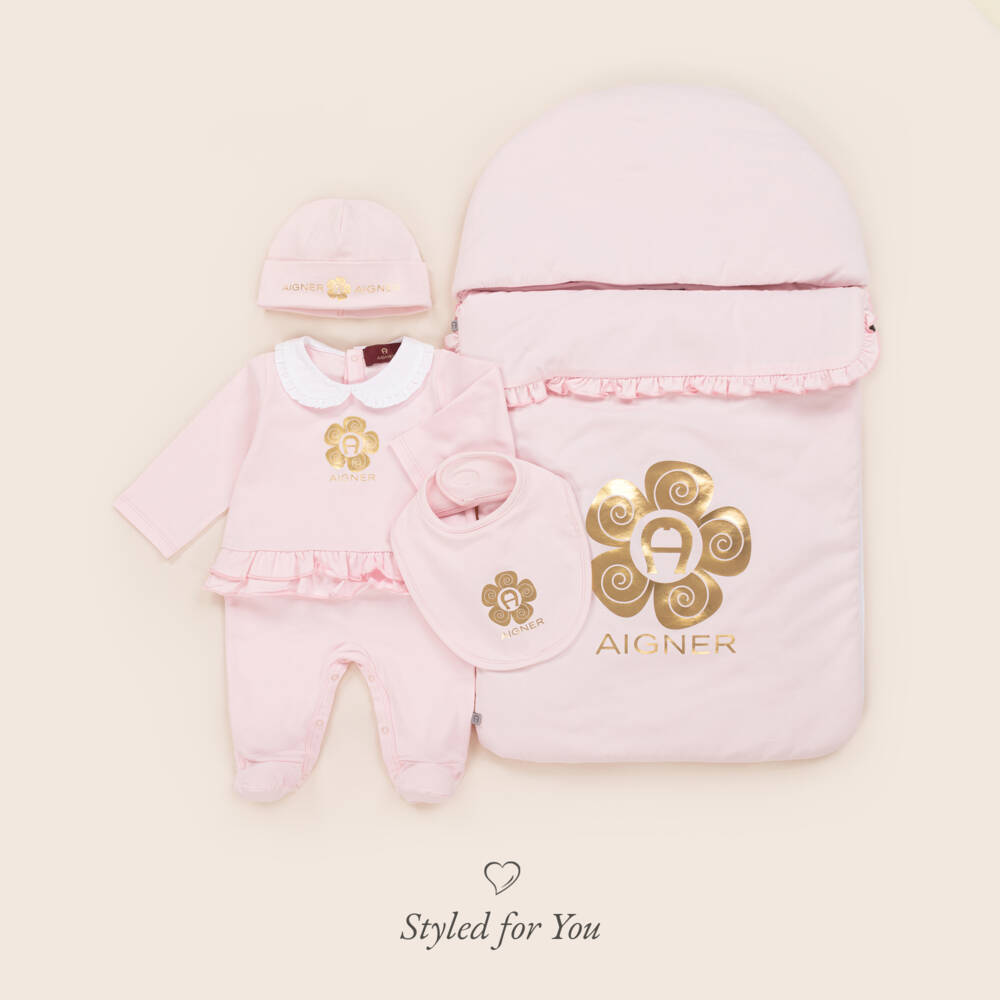 AIGNER-Girls Pink Cotton Floral Bib | Childrensalon Outlet