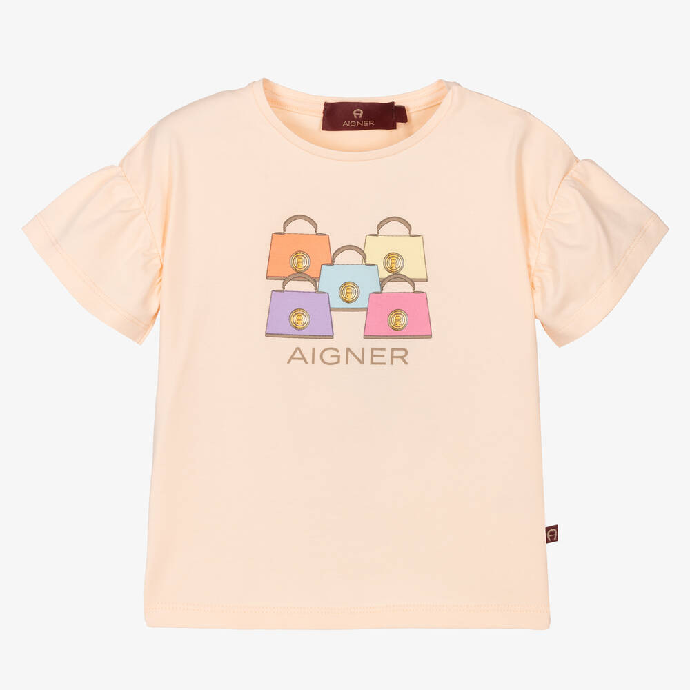 AIGNER-تيشيرت أطفال بناتي قطن جيرسي لون زهري مرجاني | Childrensalon Outlet