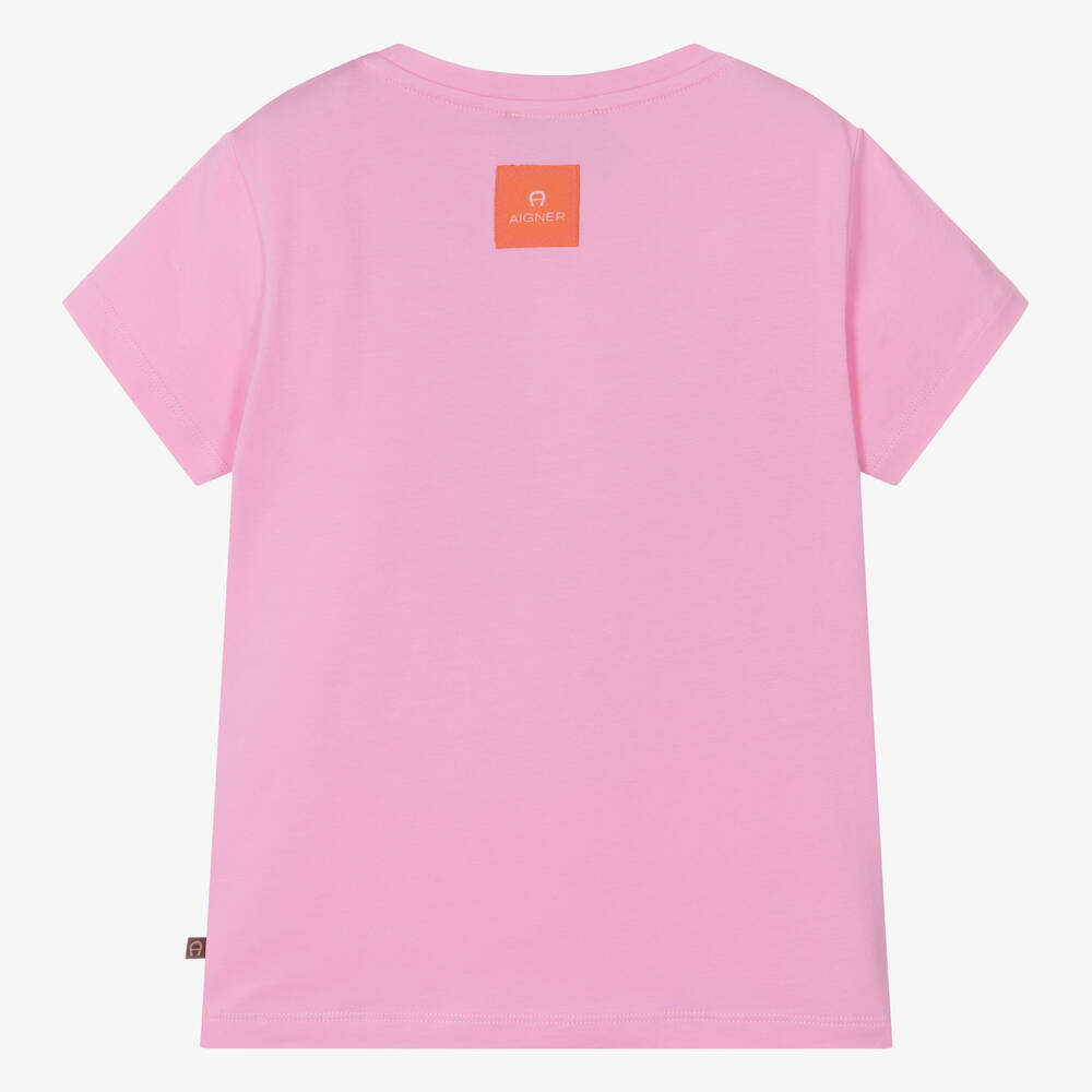 AIGNER - Girls Pink Cotton Heart & Chain T-Shirt