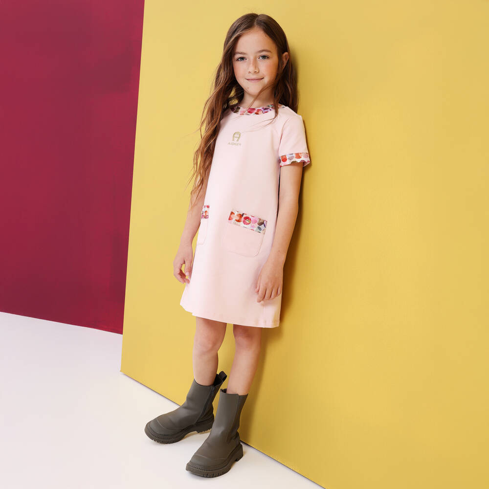 AIGNER-Girls Pink Cotton Jersey 'A' Horseshoe Logo Dress | Childrensalon Outlet