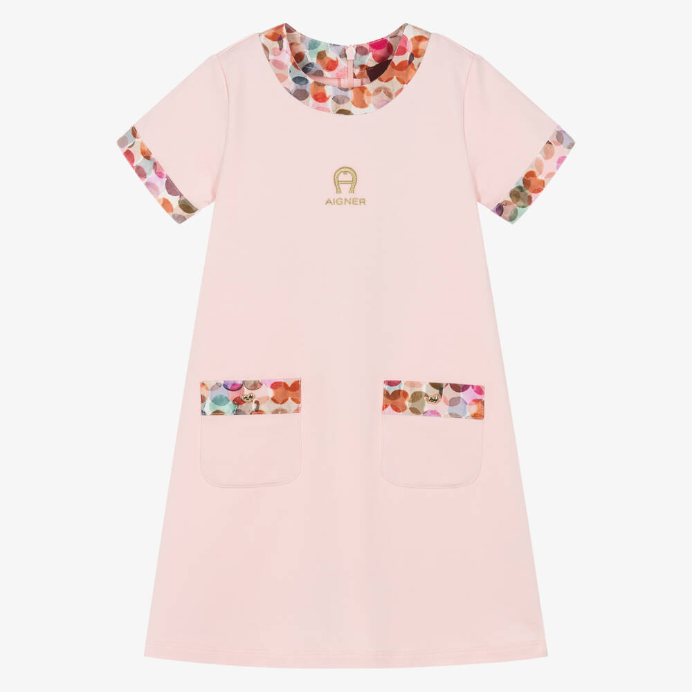 AIGNER-Girls Pink Cotton Jersey 'A' Horseshoe Logo Dress | Childrensalon Outlet