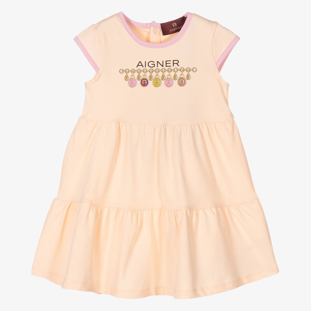 AIGNER - Girls Pink Cotton Jersey Dress | Childrensalon