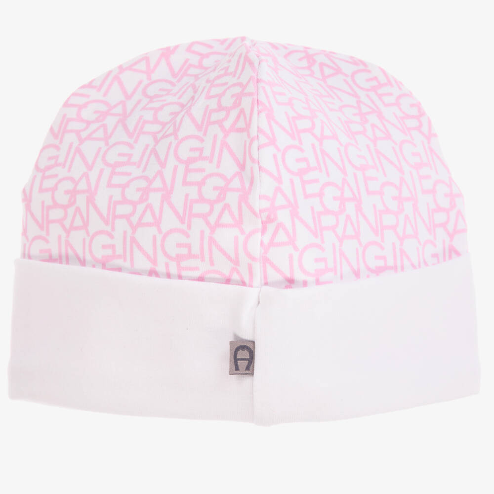 AIGNER-Girls Pink Cotton Logo Beanie | Childrensalon Outlet