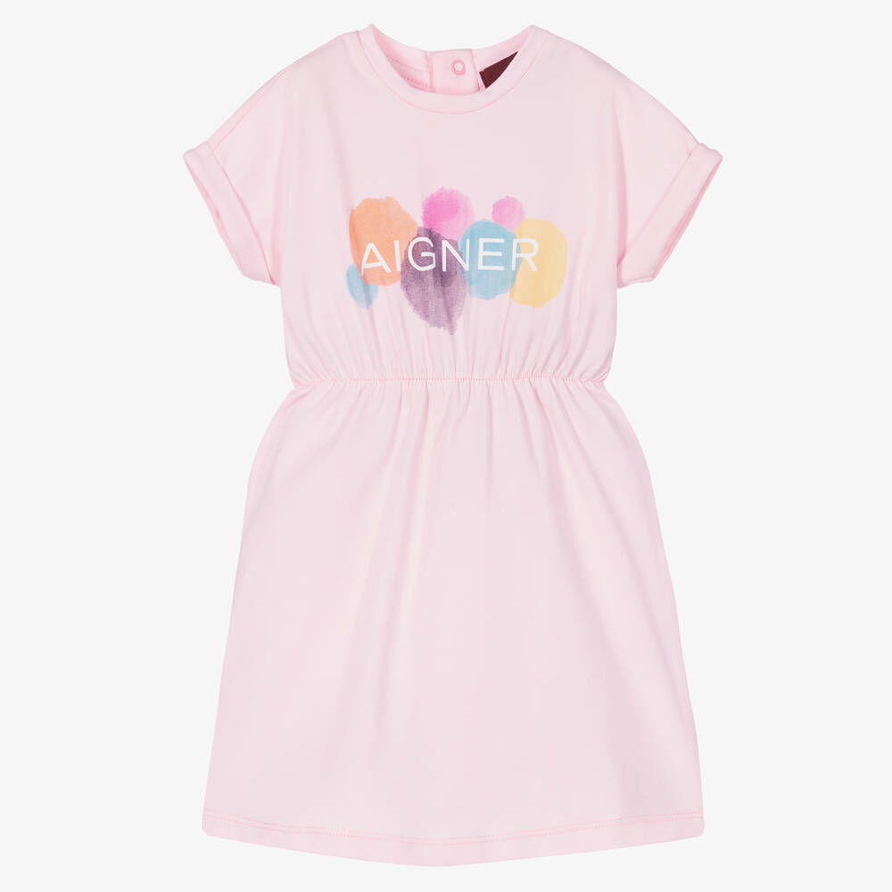 AIGNER - Girls Pink Cotton Logo Dress | Childrensalon