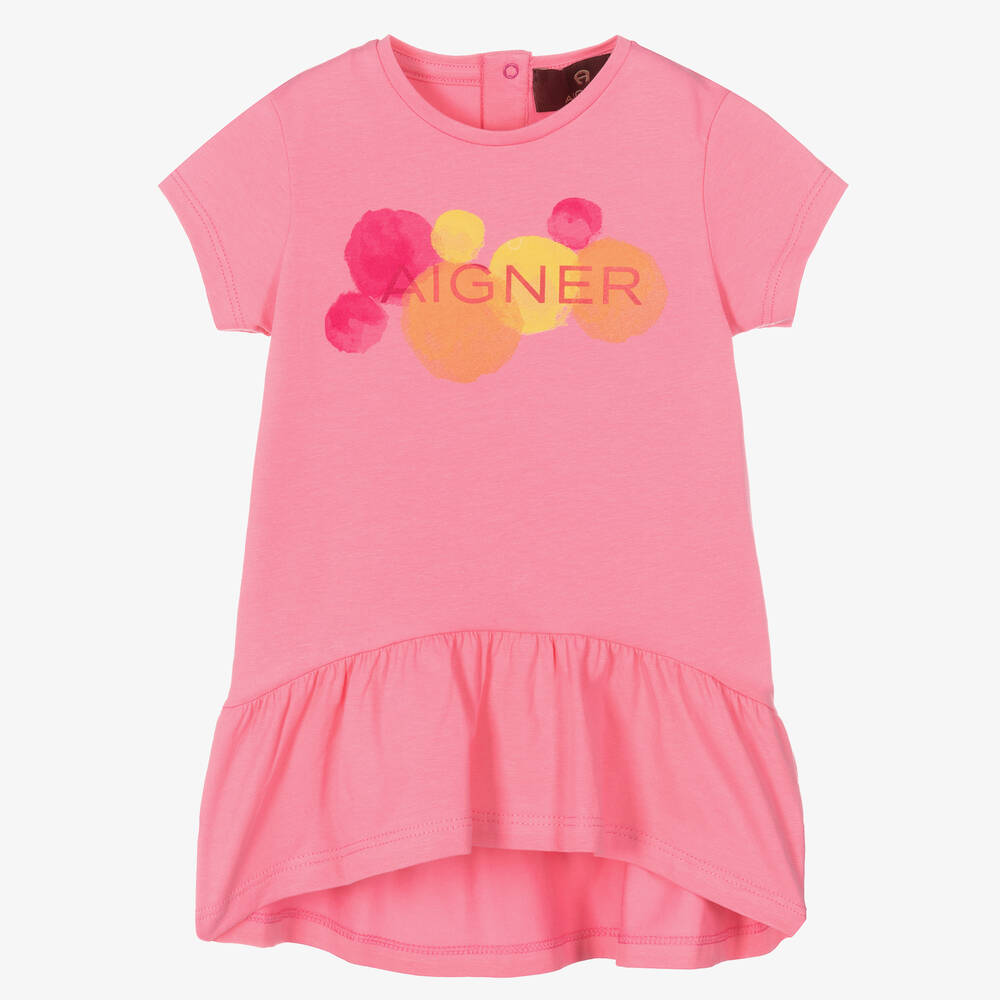 AIGNER - Girls Pink Cotton Logo Dress | Childrensalon