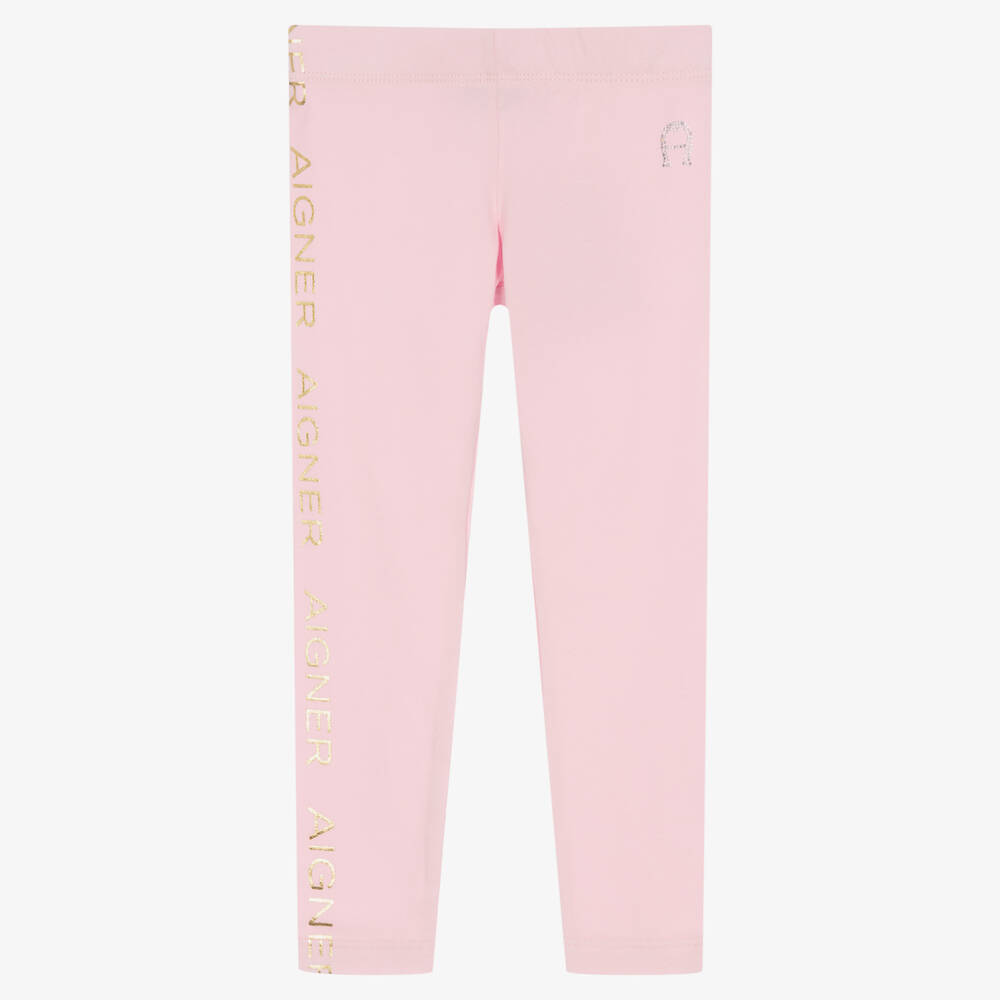 AIGNER - Girls Pink Cotton Logo Leggings | Childrensalon