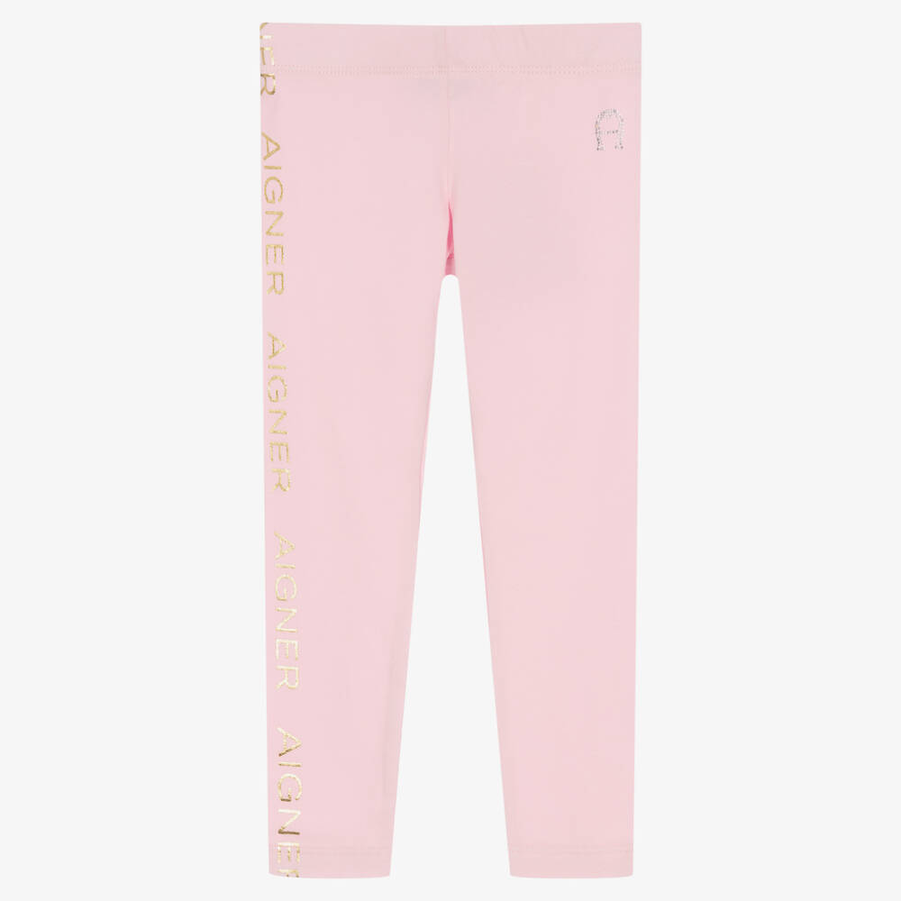 AIGNER-Girls Pink Cotton Logo Leggings | Childrensalon Outlet