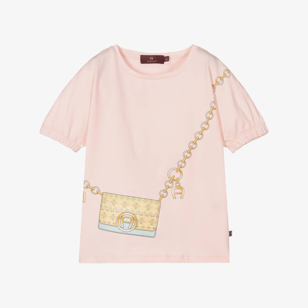 AIGNER-Girls Pink Cotton Logo T-Shirt | Childrensalon Outlet