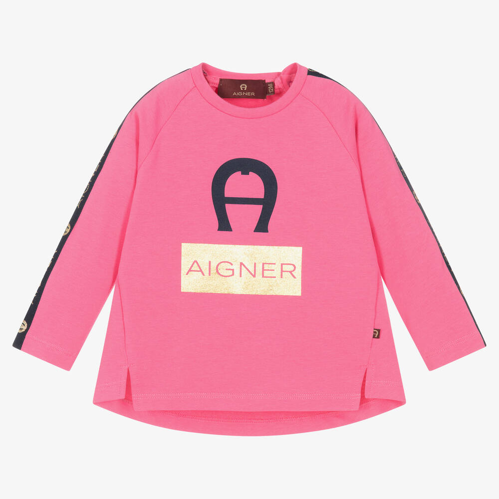 AIGNER - Girls Pink Cotton Logo Top | Childrensalon