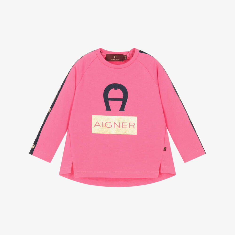 AIGNER-Girls Pink Cotton Logo Top | Childrensalon Outlet