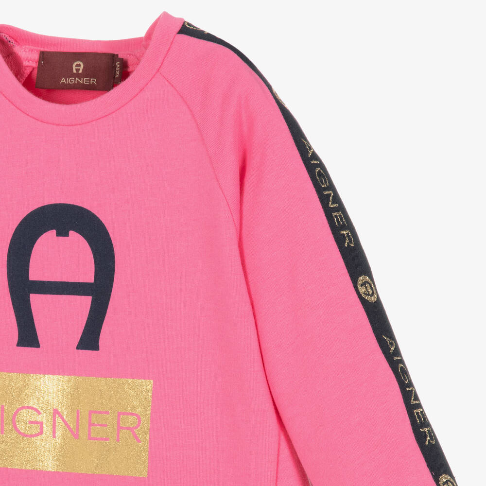 AIGNER-Girls Pink Cotton Logo Top | Childrensalon Outlet