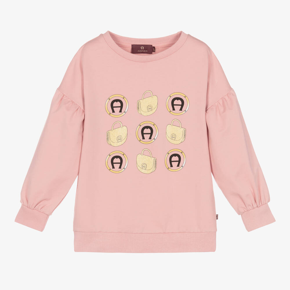 AIGNER - Girls Pink Cotton Sweatshirt  | Childrensalon