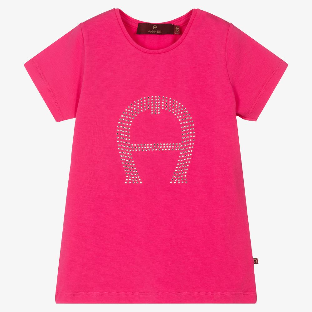 AIGNER - Girls Pink Cotton T-Shirt | Childrensalon