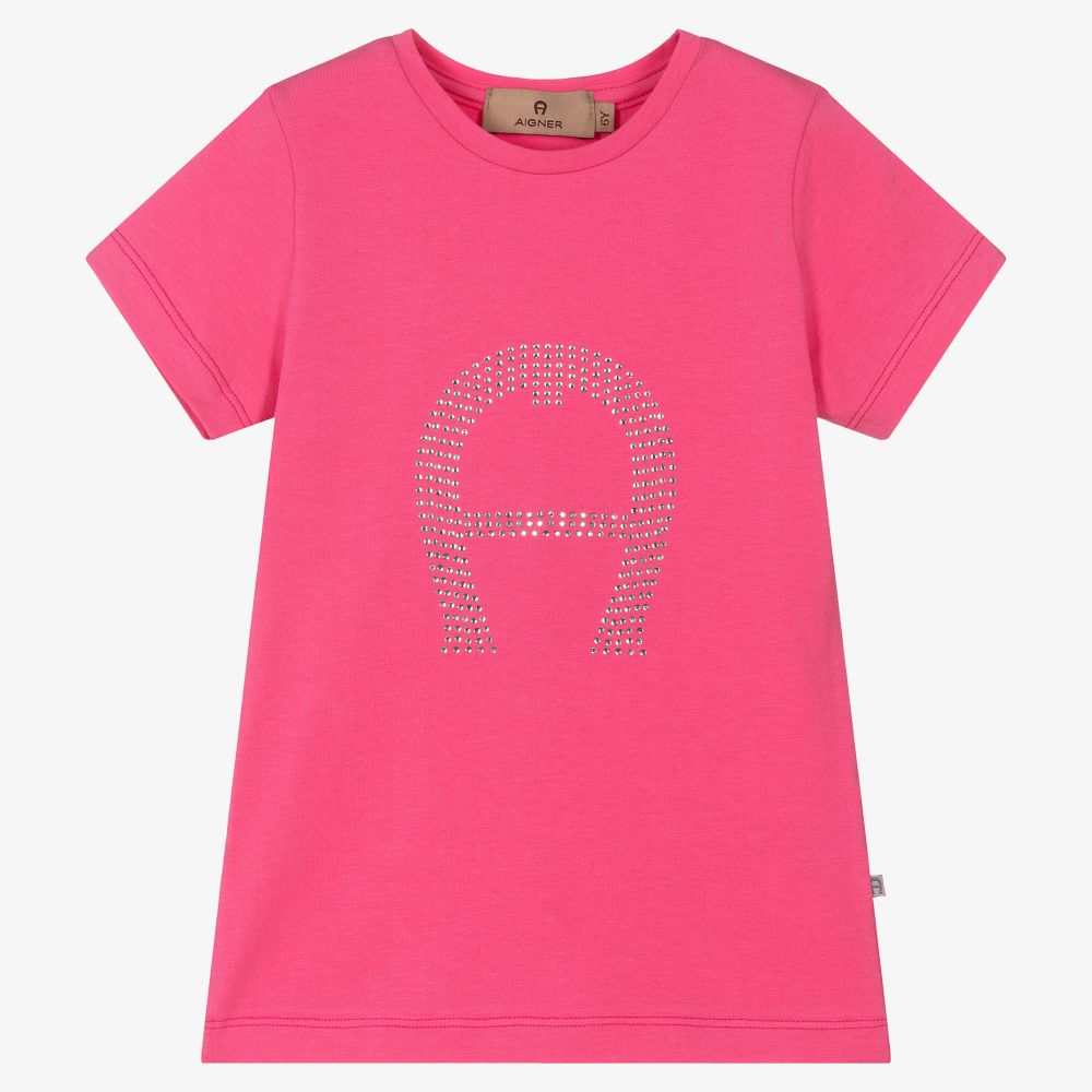 AIGNER - Girls Pink Cotton T-Shirt | Childrensalon