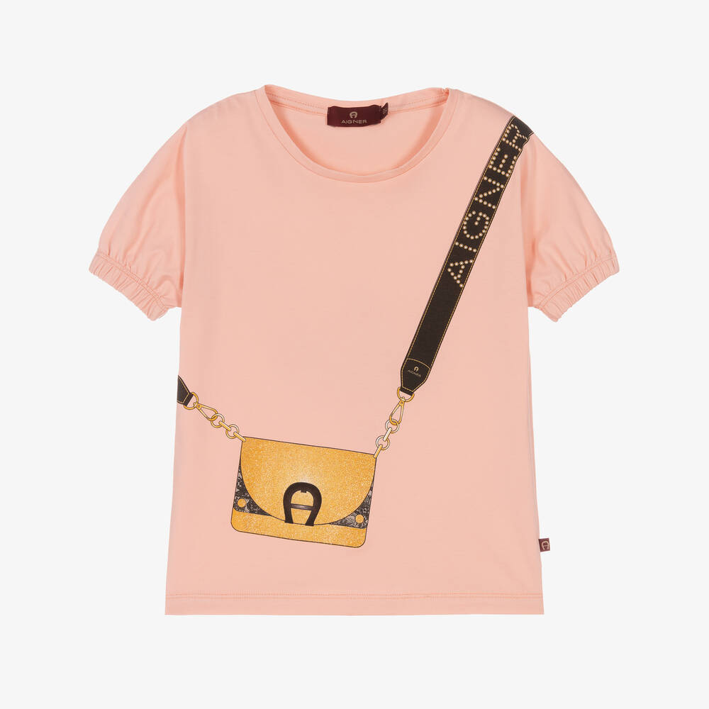 AIGNER - Розовая хлопковая футболка для девочек | Childrensalon