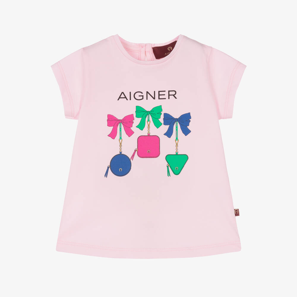 AIGNER - تيشيرت أطفال بناتي قطن جيرسي لون زهري | Childrensalon