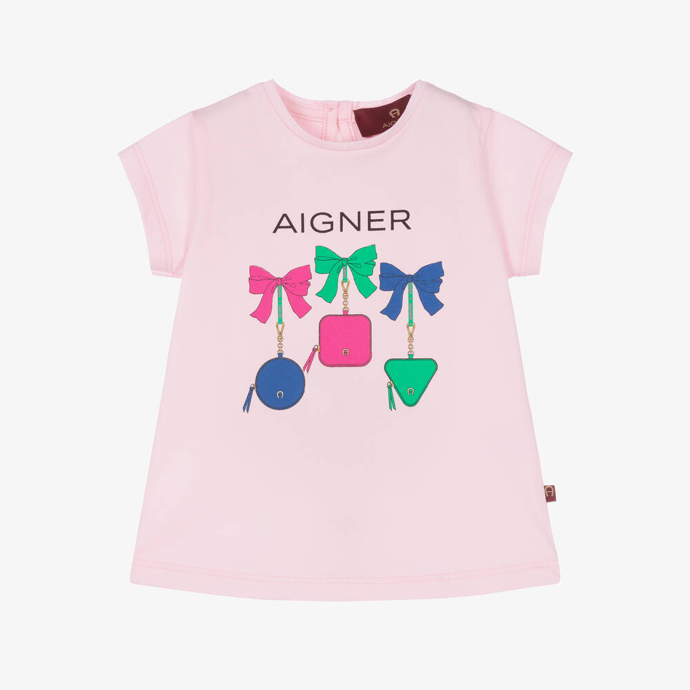 AIGNER - Girls Pink Cotton T-Shirt | Childrensalon