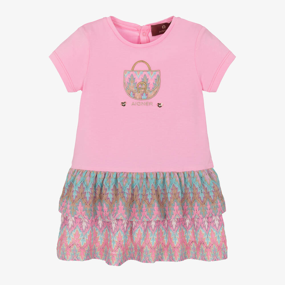 AIGNER-فستان أطفال بناتي قطن جيرسي بطبقات لون زهري | Childrensalon Outlet