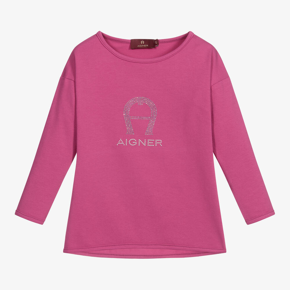 AIGNER - Girls Pink Cotton Top | Childrensalon