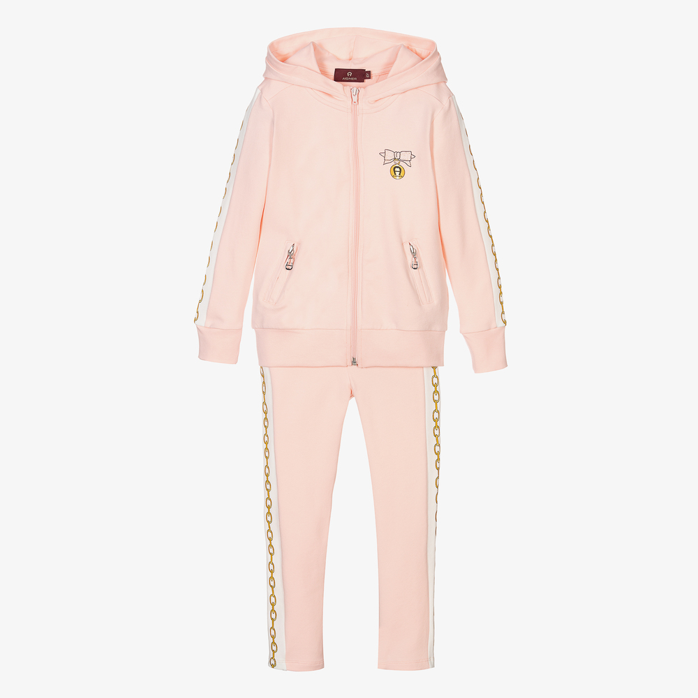 AIGNER - Girls Pink Cotton Tracksuit | Childrensalon