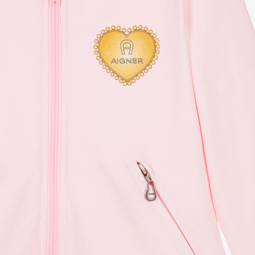 AIGNER-Girls Pink Cotton Tracksuit with Gold Heart Motif | Childrensalon Outlet