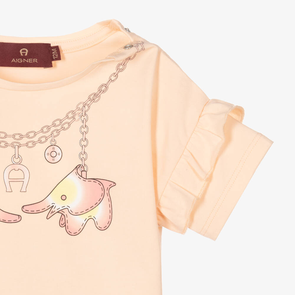 AIGNER-Girls Pink Elephant Print Logo T-Shirt | Childrensalon Outlet