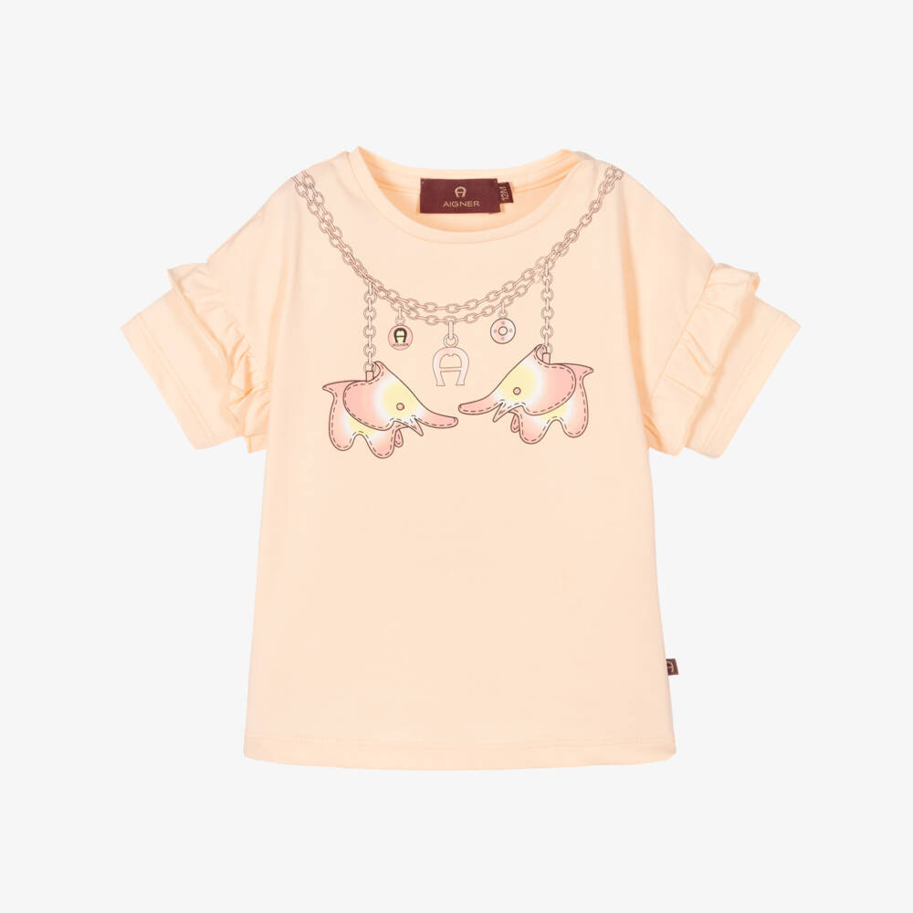 AIGNER-Girls Pink Elephant Print Logo T-Shirt | Childrensalon Outlet