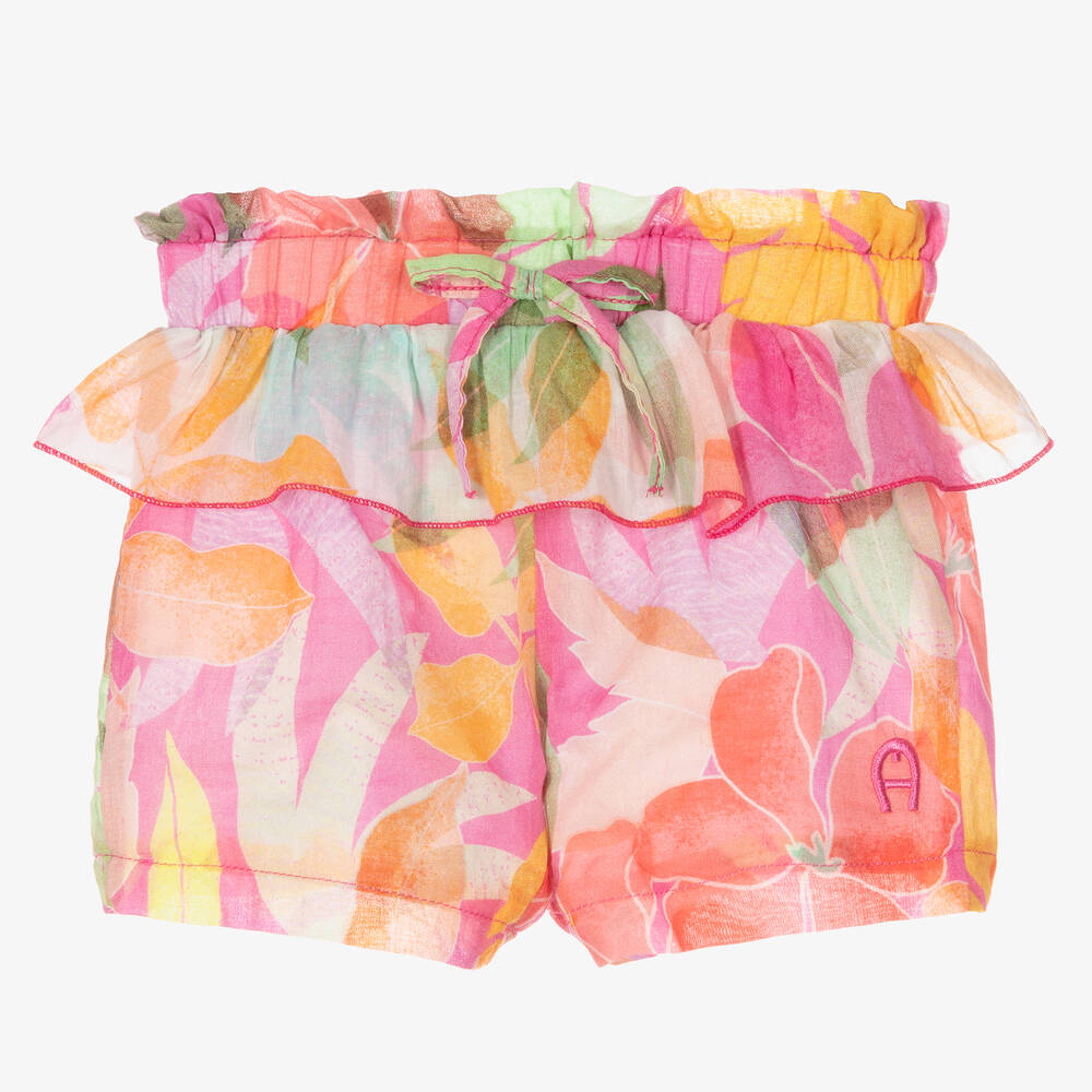 AIGNER - Girls Pink Floral Cotton Shorts | Childrensalon