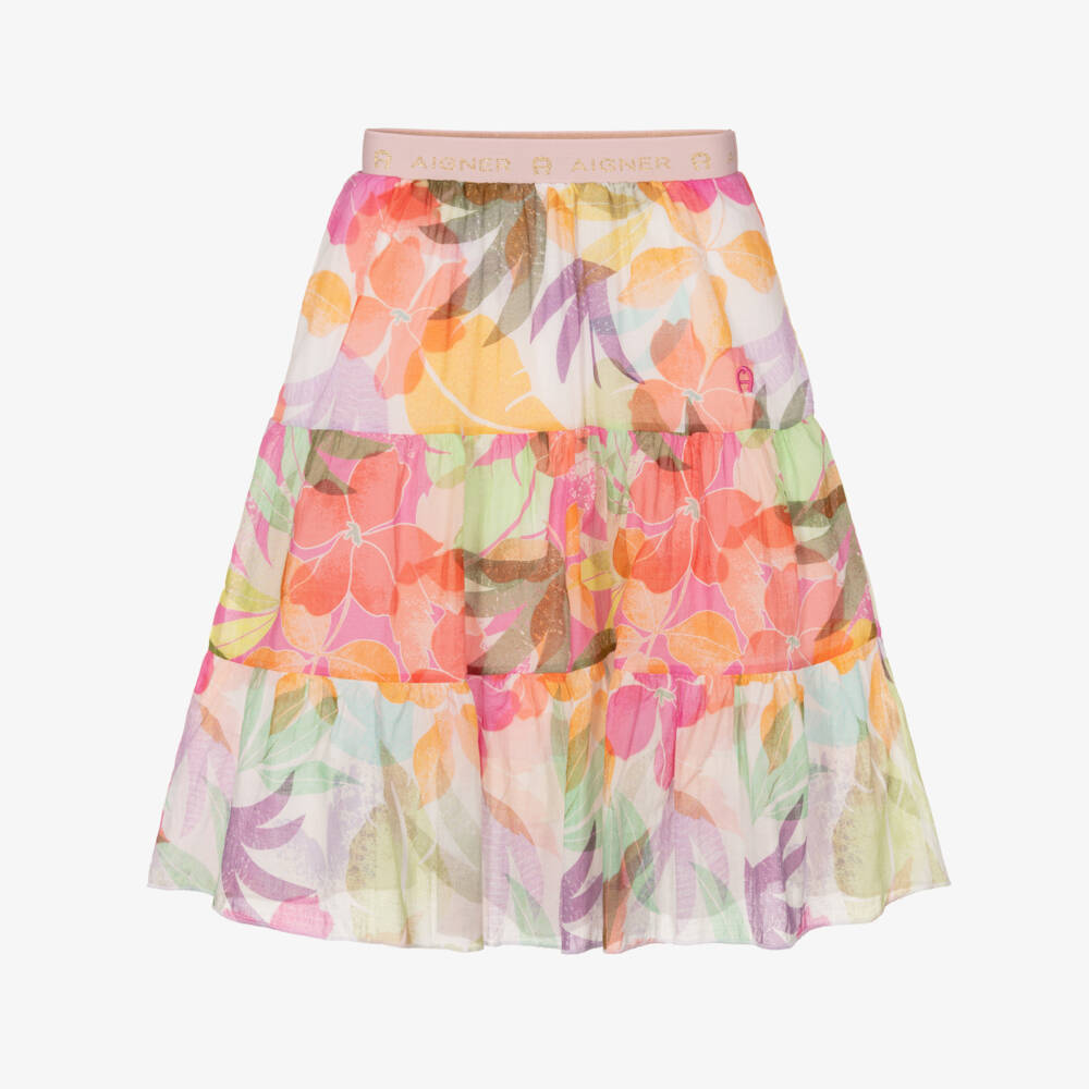 AIGNER-Girls Pink Floral Cotton Skirt | Childrensalon Outlet