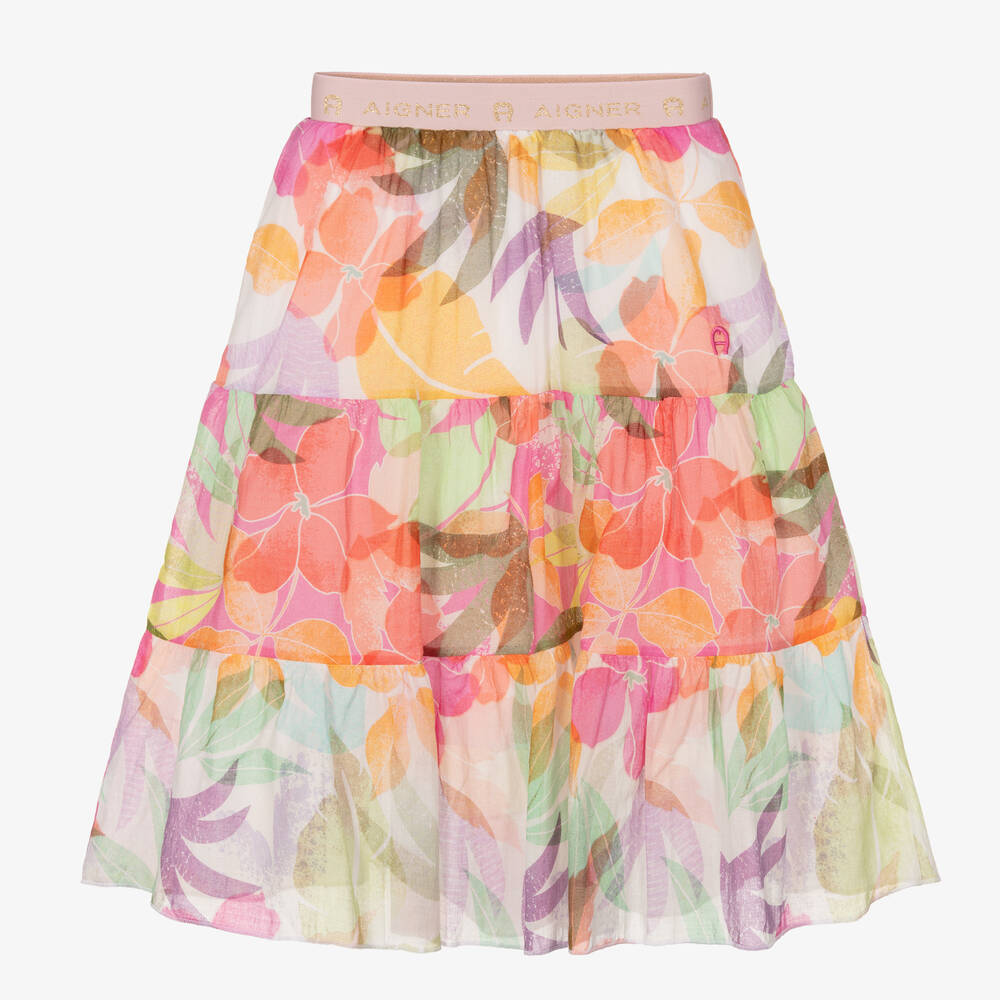 AIGNER-Girls Pink Floral Cotton Skirt | Childrensalon Outlet