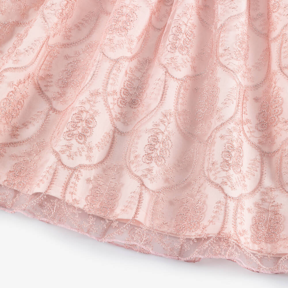 AIGNER-Girls Pink Floral Embroidered Tulle Dress | Childrensalon Outlet