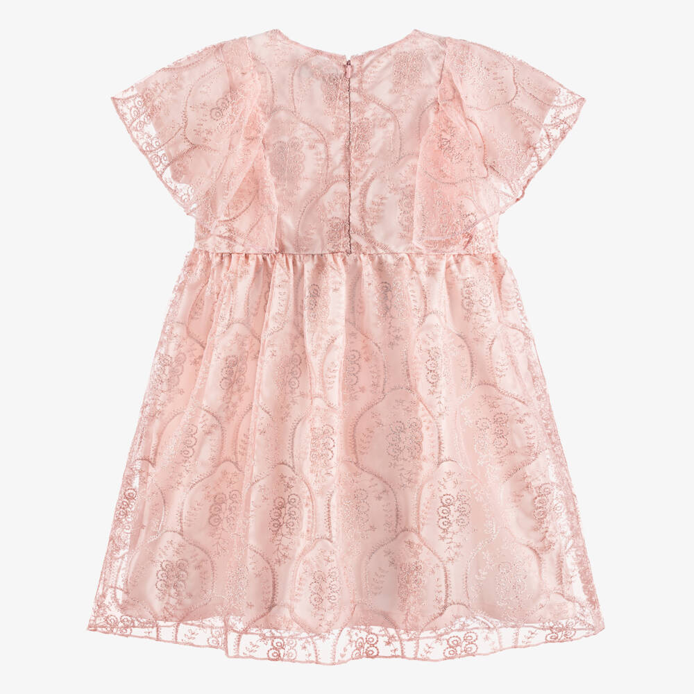 AIGNER-Girls Pink Floral Embroidered Tulle Dress | Childrensalon Outlet