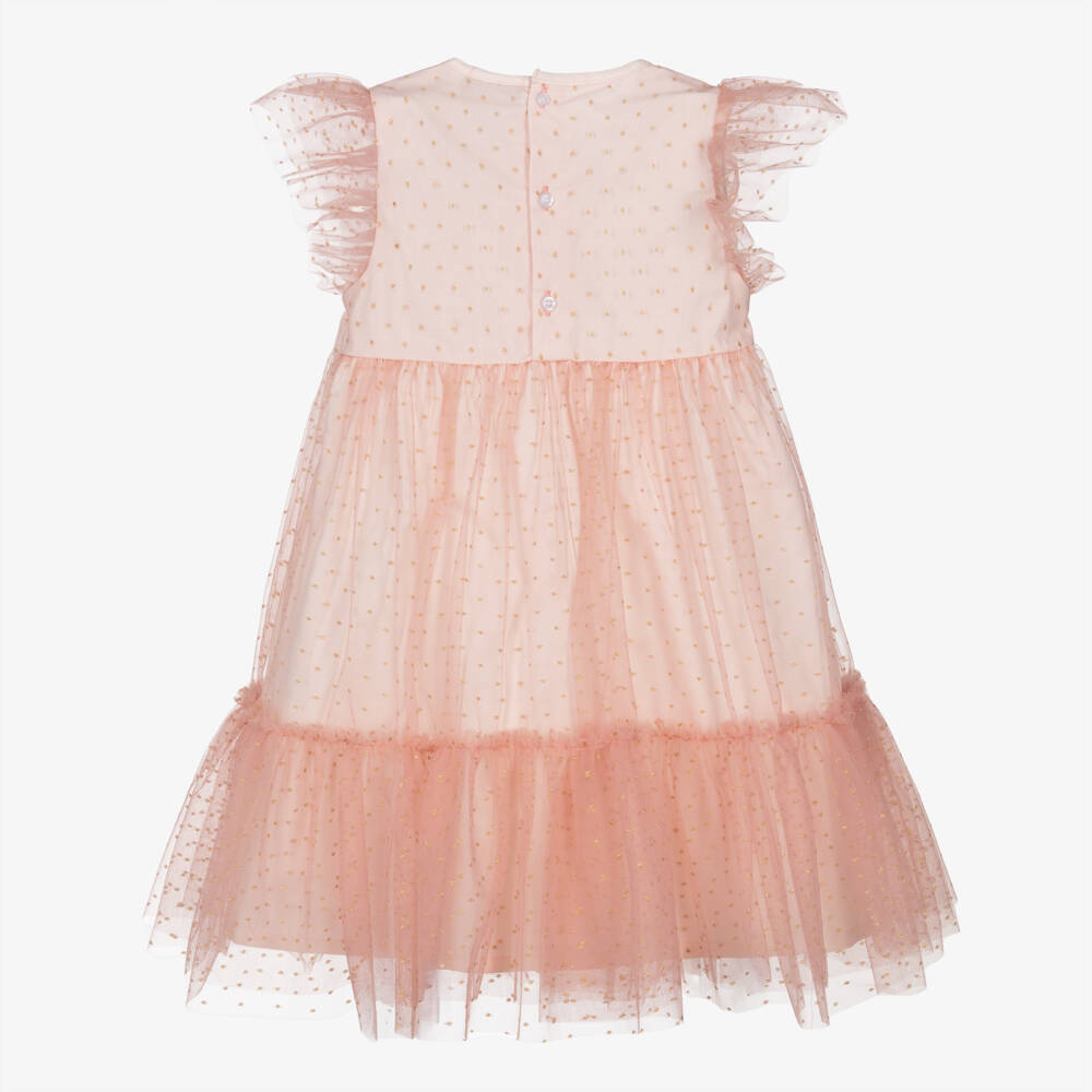 AIGNER-Girls Pink & Gold Tulle Dress with Ruffles | Childrensalon Outlet