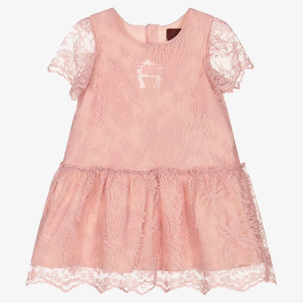 AIGNER - Girls Pink Lace Dress | Childrensalon