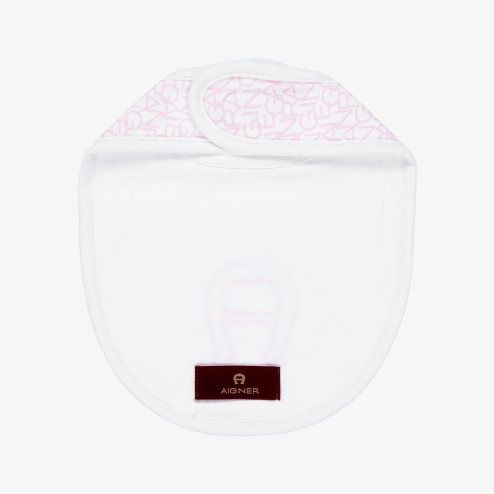 AIGNER-مريلة قطن بيما لون أبيض وزهري للمولودات | Childrensalon Outlet