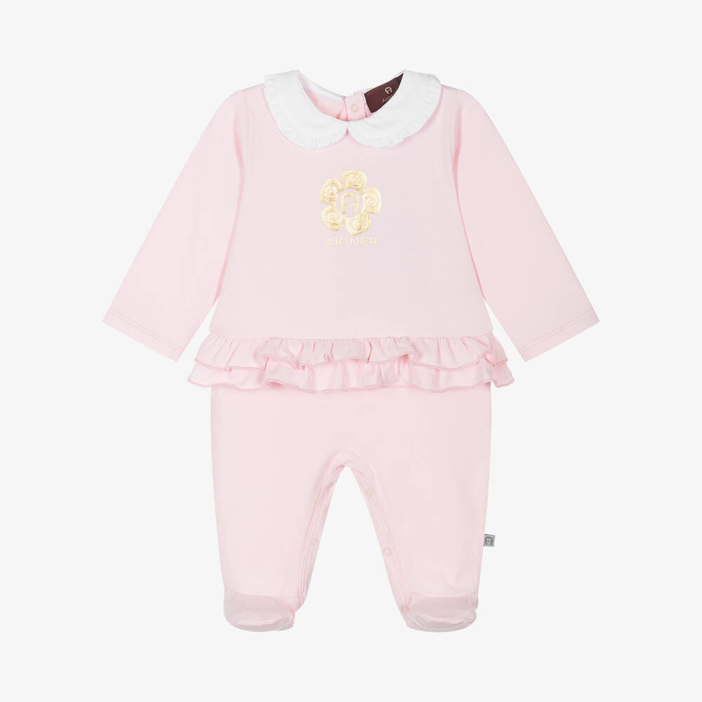 AIGNER-Girls Pink Pima Cotton Babygrow | Childrensalon Outlet