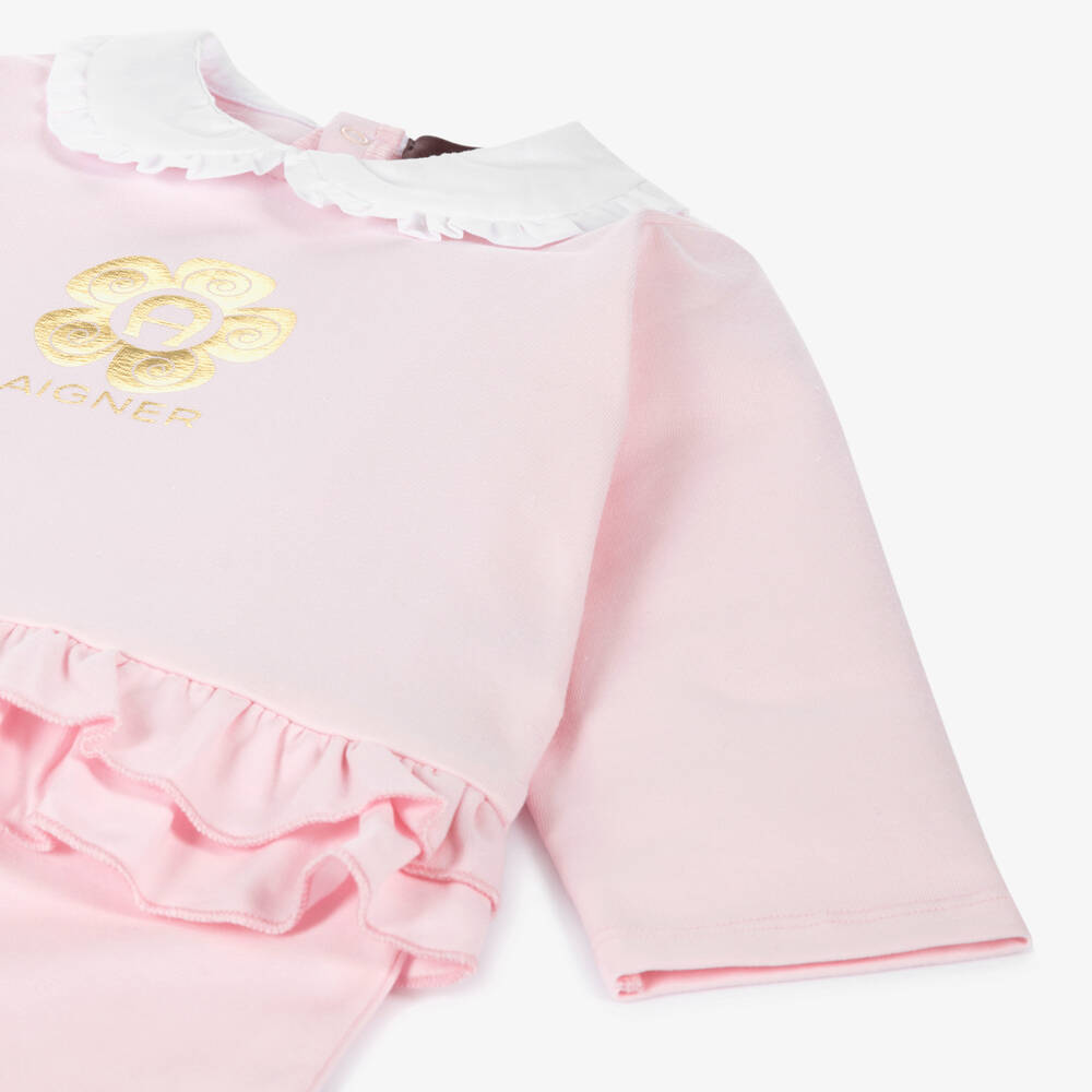 AIGNER-Girls Pink Pima Cotton Babygrow | Childrensalon Outlet