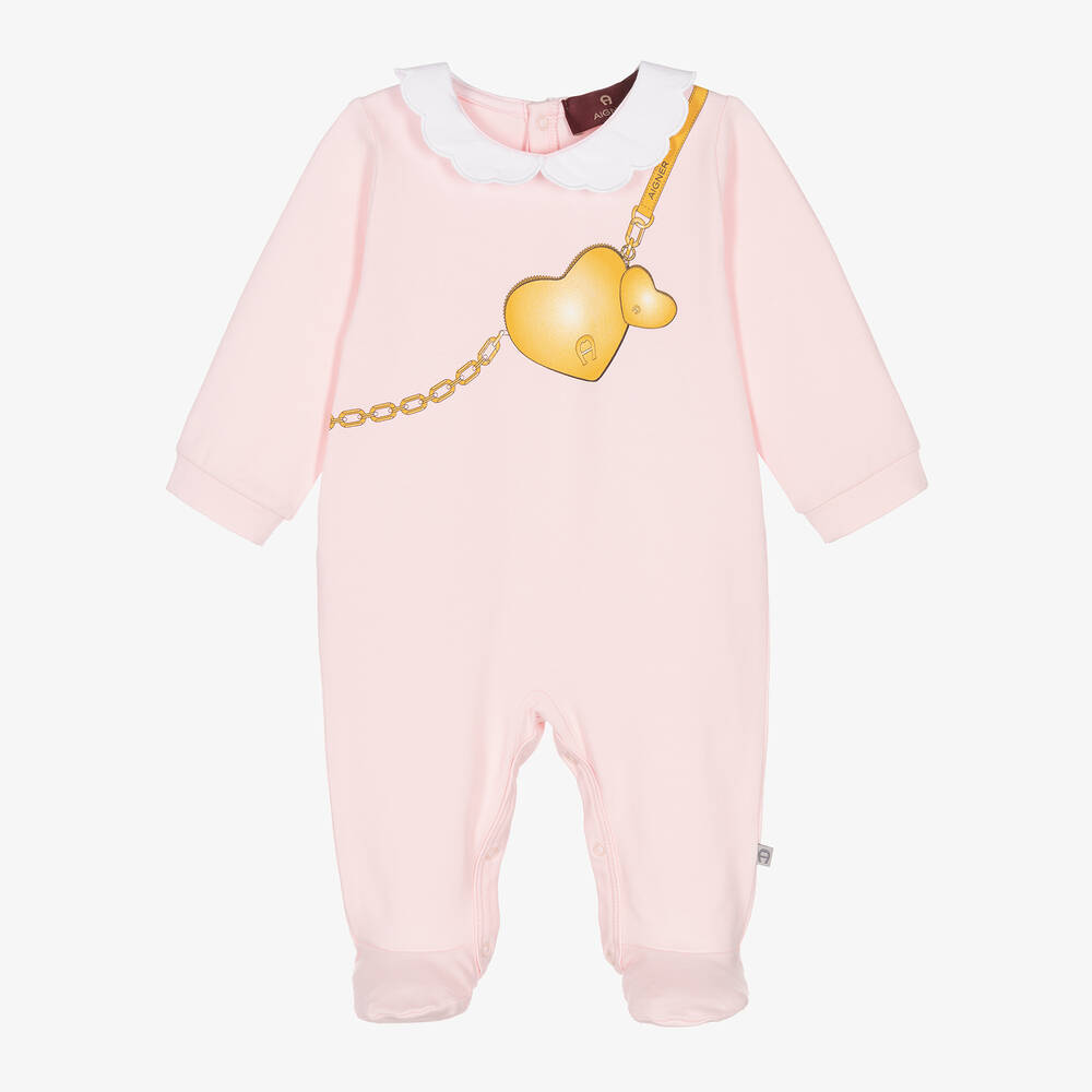 AIGNER-Girls Pink Pima Cotton Babygrow | Childrensalon Outlet