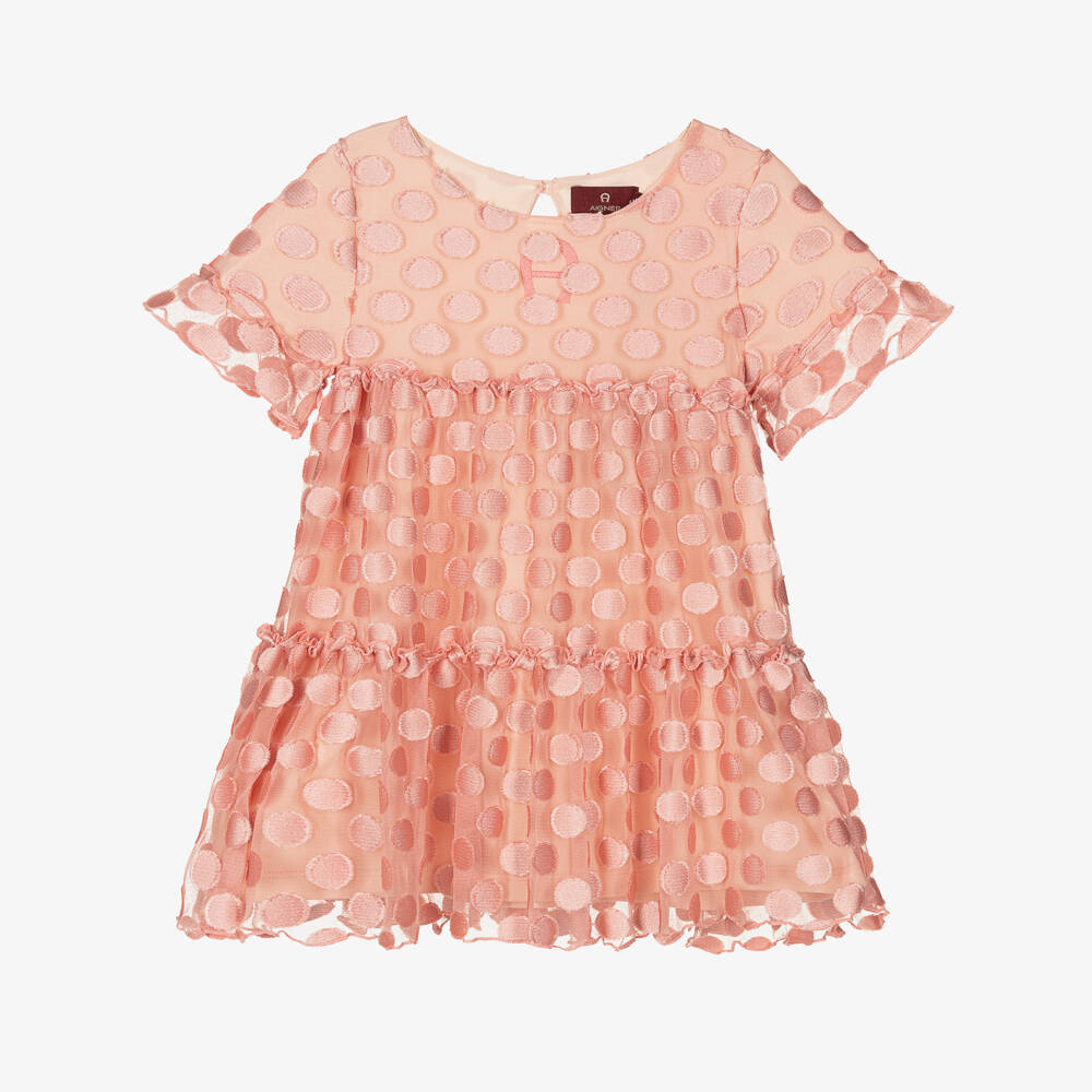 AIGNER-Girls Pink Polka Dot Tulle Dress | Childrensalon Outlet