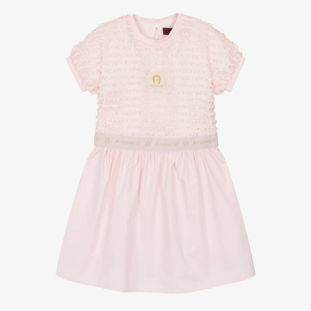 AIGNER-Girls' Pink Ruffled Cotton Ensemble | Childrensalon Outlet