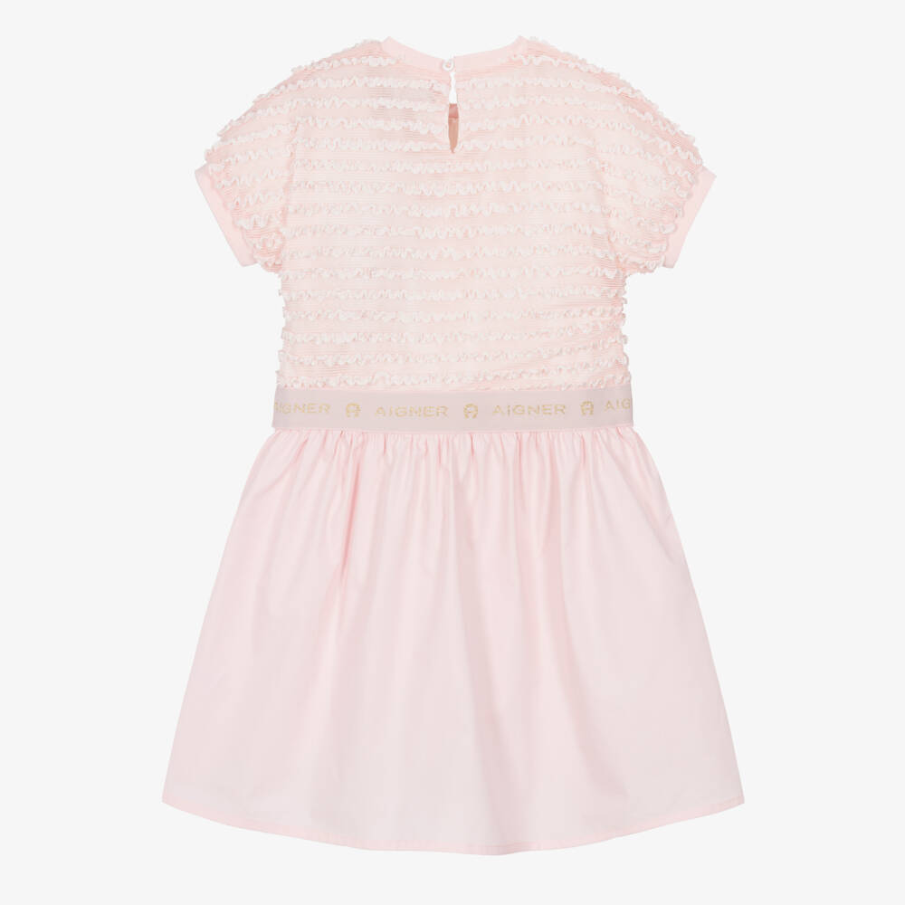 AIGNER-Girls' Pink Ruffled Cotton Ensemble | Childrensalon Outlet