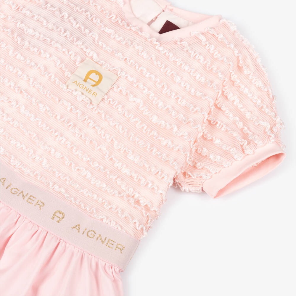 AIGNER-Girls' Pink Ruffled Cotton Ensemble | Childrensalon Outlet