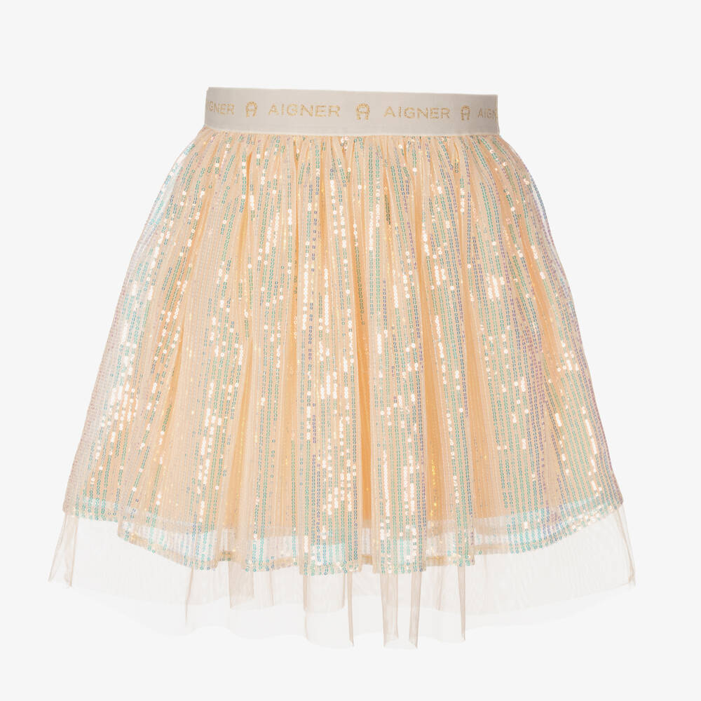AIGNER - Girls Pink Sequin Tulle Skirt | Childrensalon
