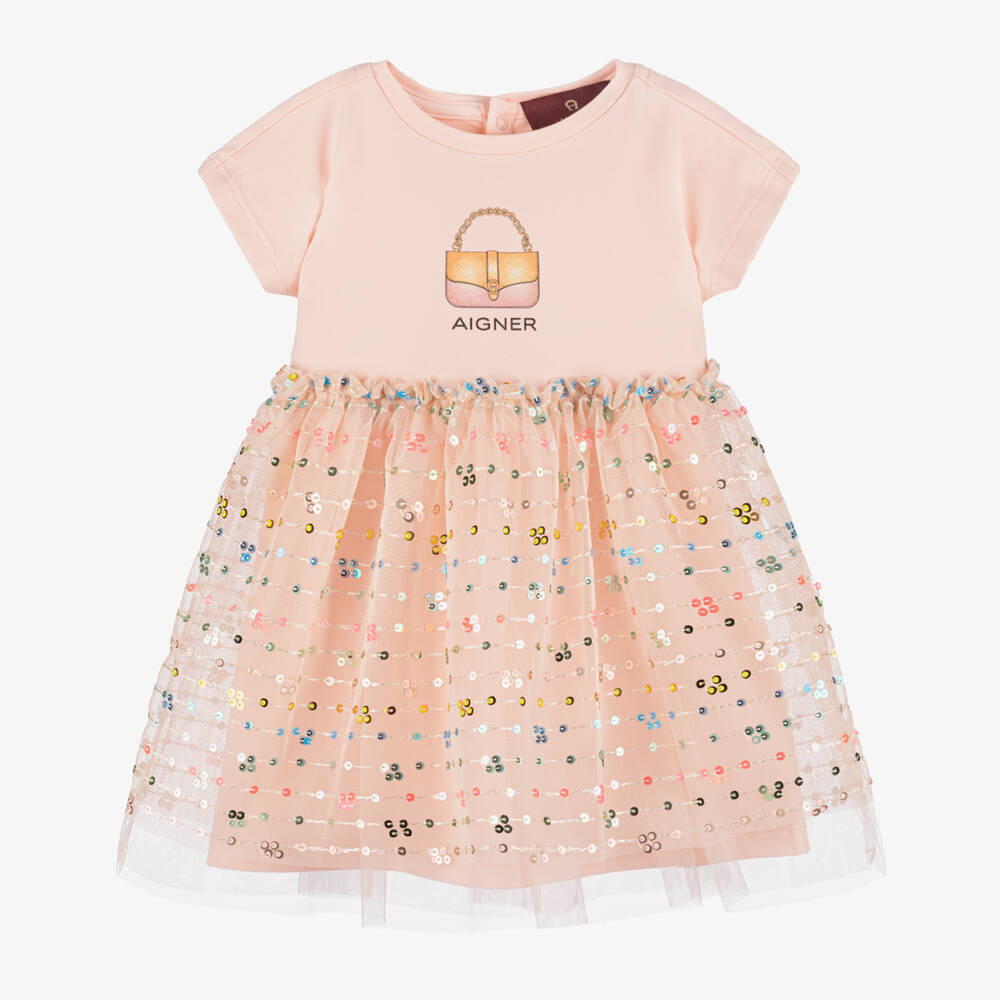 AIGNER-فستان تول وردي مزين بالترتر للبنات | Childrensalon Outlet