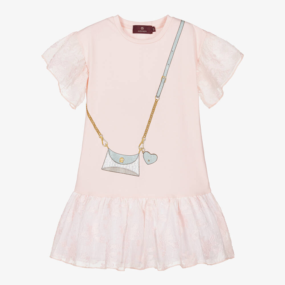 AIGNER-Girls Pink Sparkly Handbag Cotton Dress | Childrensalon Outlet