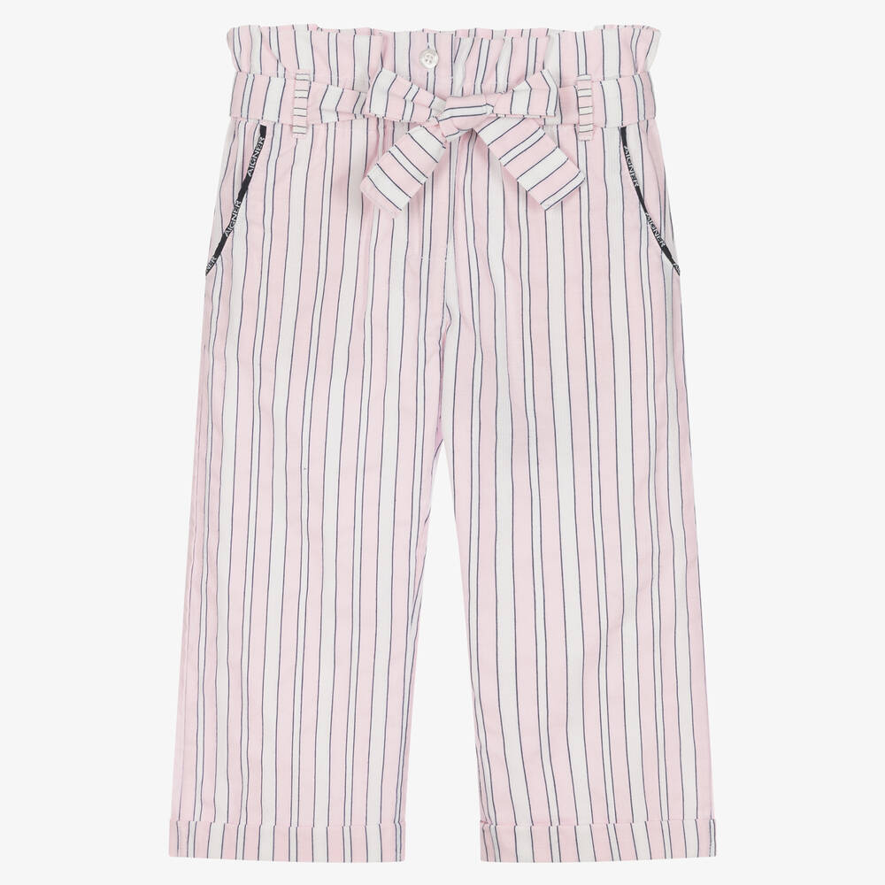 AIGNER - Girls Pink Stripe Cotton Trousers | Childrensalon