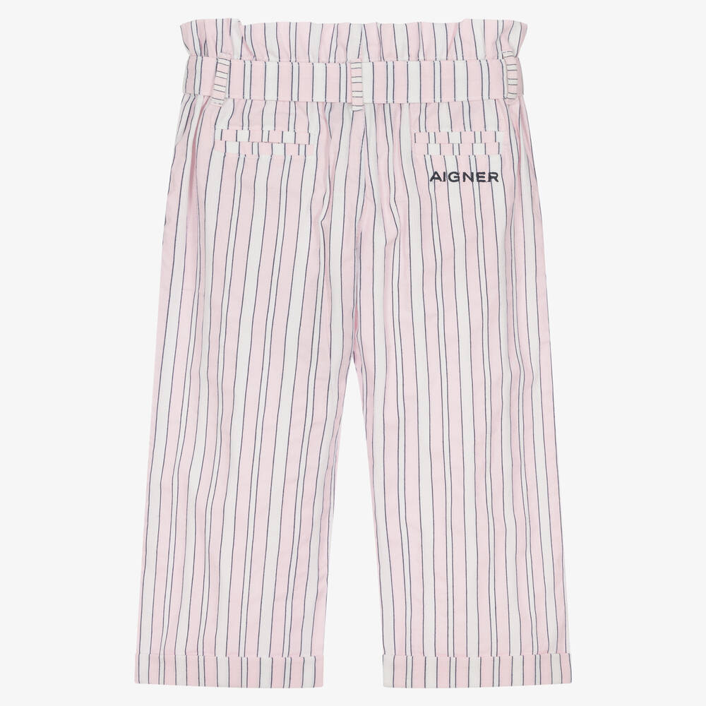 AIGNER-Girls Pink Stripe Cotton Trousers | Childrensalon Outlet