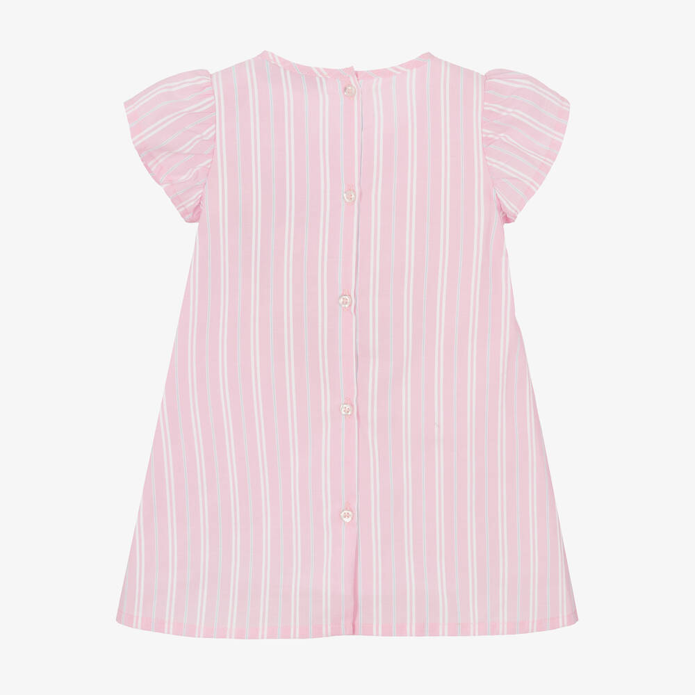 اقنر-فستان قطن بوبلين مقلم لون زهري وأبيض | Childrensalon Outlet