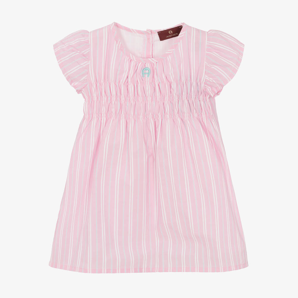 AIGNER - Rosa gestreiftes Popelinkleid (M) | Childrensalon