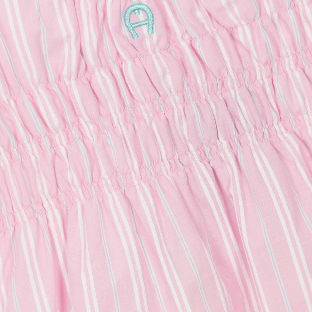 اقنر-فستان قطن بوبلين مقلم لون زهري وأبيض | Childrensalon Outlet